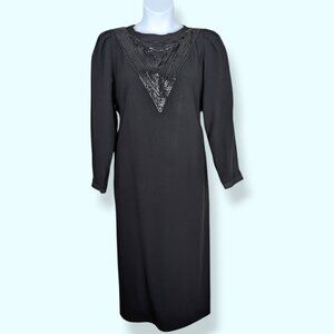 V. Louis Féraud Long Sleeve Sequin Shift Dress